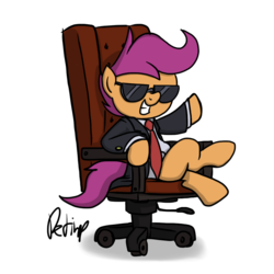 Size: 1024x1024 | Tagged: safe, artist:fimflamfilosophy, scootaloo, g4, clothes, suit, suitaloo, sunglasses, swag