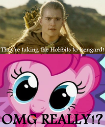 Size: 445x540 | Tagged: safe, edit, edited screencap, editor:noah-x3, screencap, pinkie pie, elf, pony, g4, comic, crossover, female, legolas, lord of the rings, male, mare, orlando bloom, they're taking the hobbits to isengard