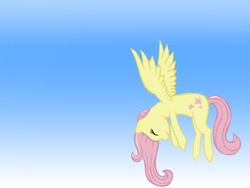 Size: 2000x1505 | Tagged: safe, artist:derpilish, fluttershy, pony, g4, eyes closed, female, flying, simple background, sky, solo, tired