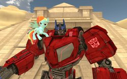 Size: 900x563 | Tagged: safe, rainbow dash, g4, 3d, female, gmod, optimus prime, transformers