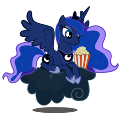 Size: 900x900 | Tagged: artist needed, safe, princess luna, pony, g4, cloud, cute, female, movie night, popcorn, reaction image, simple background, smiling, solo, transparent background, vector