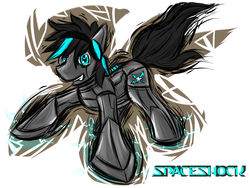 Size: 1600x1200 | Tagged: safe, oc, oc only, oc:spaceshock, cyborg, black mane, ink, lightning, splash