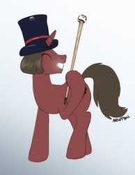 Size: 774x1000 | Tagged: safe, artist:mew, pony, unicorn, cane, charlie and the chocolate factory, hat, johnny depp, ponified, roald dahl, solo, tim burton, top hat, willy wonka