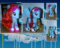 Size: 900x720 | Tagged: safe, artist:ii-art, rainbow dash, g4, doll, irl, makeover, photo, rainbow dash always dresses in style, toy