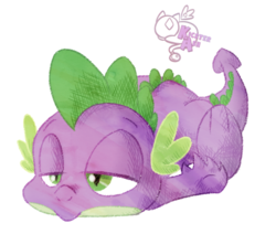 Size: 600x509 | Tagged: safe, artist:kicsterash, spike, dragon, g4, male, outline, signature, simple background, solo, tired, transparent background