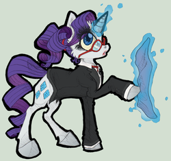Size: 700x657 | Tagged: safe, artist:xenon, rarity, pony, g4, clothes, digitally colored, female, glasses, magic, simple background, solo, suit, telekinesis, traditional art