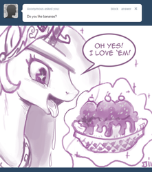 Size: 500x566 | Tagged: safe, artist:johnjoseco, princess celestia, alicorn, pony, ask princess molestia, princess molestia, g4, ask, banana, banana split, comic, cute, drool, female, ice cream, mare, solo, want