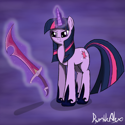 Size: 2000x2000 | Tagged: safe, artist:rumblealex, twilight sparkle, g4, high res, levitation, magic, sword, telekinesis