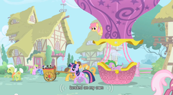 Size: 640x354 | Tagged: safe, screencap, bon bon, carrot top, chance-a-lot, cheerilee, creme brulee, daisy, dizzy twister, flower wishes, golden harvest, granny smith, minuette, orange swirl, spike, sweetie drops, twilight sparkle, g4, hot air balloon, twinkling balloon, youtube caption