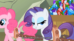 Size: 640x355 | Tagged: safe, screencap, pinkie pie, rarity, g4, youtube caption