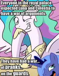 Size: 400x517 | Tagged: safe, princess celestia, princess luna, g4, a family that trolls together stays together, headcanon, image macro, mlp-headcanons, trolling