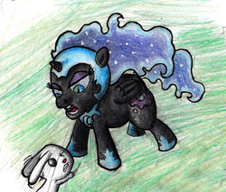 Size: 1235x1052 | Tagged: safe, artist:darkone10, angel bunny, nightmare moon, g4, cute, nightmare woon, tumblr:asktwilyandwoon