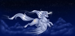 Size: 1815x878 | Tagged: safe, artist:thiscrispykat, oc, oc only, oc:lunarstar, alicorn, pony, alicorn oc, fanfic, flying, solo