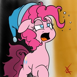 Size: 900x900 | Tagged: dead source, safe, artist:crade, pinkie pie, g4, hat, nightcap, sleepy