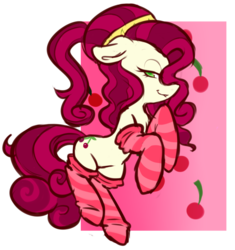 Size: 765x815 | Tagged: safe, artist:chocolath, cherry jubilee, earth pony, pony, g4, clothes, female, looking at you, mare, simple background, socks, solo, transparent background