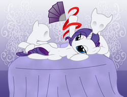 Size: 2495x1895 | Tagged: safe, artist:deadsteeledwardelric, artist:ethereal-desired, rarity, g4, bed, fan, mannequin, ribbon