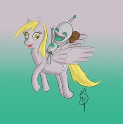 Size: 862x874 | Tagged: safe, artist:mangaturtle, derpy hooves, pegasus, pony, g4, crossover, duo, female, gir, invader zim, mare