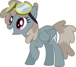 Size: 900x793 | Tagged: safe, artist:silvervectors, dust devil, pegasus, pony, g4, hurricane fluttershy, background pony, female, goggles, happy, mare, raised hoof, simple background, smiling, solo, transparent background, vector