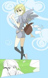 Size: 630x1024 | Tagged: safe, artist:abysstea, derpy hooves, rainbow dash, human, g4, humanized, winged humanization