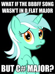 Size: 625x833 | Tagged: safe, lyra heartstrings, g4, bbbff, conspiracy lyra, exploitable meme, image macro, meme, music