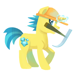 Size: 800x800 | Tagged: safe, artist:needsmoarg4, lemony gem, pony, unicorn, g4, female, helmet, magic, magic aura, mare, pickaxe, simple background, solo, white background