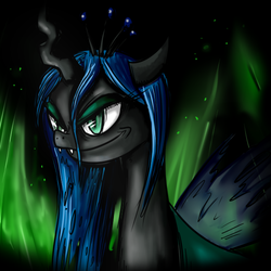 Size: 600x600 | Tagged: safe, artist:alvh-omega, queen chrysalis, changeling, changeling queen, g4, crown, duo, female, jewelry, regalia, smiling