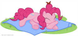 Size: 1937x896 | Tagged: safe, artist:oak321, pinkie pie, butterfly, g4, sleeping