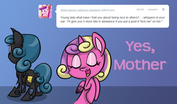 Size: 848x500 | Tagged: safe, artist:srsishere, princess cadance, princess skyla, alicorn, changeling, pony, g4, butt, daughter, eyes closed, female, heart, mare, mother and daughter, plot, tumblr:princess skyla replies