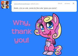 Size: 645x461 | Tagged: safe, artist:srsishere, princess skyla, alicorn, pony, g4, clothes, smiling, socks, starry eyes, tumblr, wingding eyes