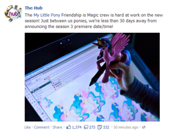 Size: 519x403 | Tagged: safe, princess celestia, g4, behind the scenes, facebook, hub logo, irl, meta, news, photo, pinklestia, stephanie mahoney, tablet, text, the hub, toy