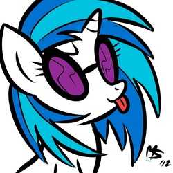 Size: 1041x1041 | Tagged: safe, artist:megasweet, artist:mlpwn, dj pon-3, vinyl scratch, pony, unicorn, g4, :p, female, glasses, mare, simple background, solo, tongue out, white background