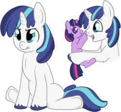 Size: 390x359 | Tagged: safe, artist:lulubell, shining armor, twilight sparkle, pony, g4, baby, baby pony, babylight sparkle, boop, bust, colt, foal, simple background, transparent background