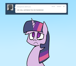 Size: 800x700 | Tagged: safe, artist:askmagedash, twilight sparkle, oc, oc:anon, g4, sad