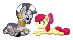 Size: 800x436 | Tagged: safe, artist:naroclie, apple bloom, zecora, earth pony, pony, zebra, g4, duo, duo female, female, filly, foal, simple background, transparent background