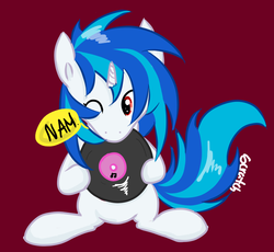 Size: 769x707 | Tagged: safe, artist:fribox, dj pon-3, vinyl scratch, pony, g4, nom, record, solo