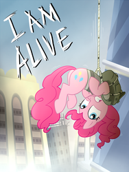 Size: 1202x1600 | Tagged: safe, artist:madmax, pinkie pie, g4, i am alive, parody, video game