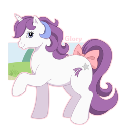 Size: 821x853 | Tagged: safe, artist:kuro-rakuen, glory, pony, unicorn, g1, bow, female, mare, simple background, solo, tail bow, transparent background