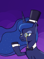 Size: 600x800 | Tagged: safe, artist:xflicker, princess luna, pony, g4, cufflinks, cuffs (clothes), female, hat, like a madame, monocle, quite, solo, top hat