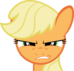 Size: 1400x1351 | Tagged: safe, artist:foxy-noxy, applejack, earth pony, pony, g4, angry, female, gritted teeth, hatless, mare, missing accessory, simple background, solo, transparent background, upset, vector