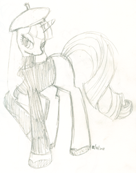 Size: 1024x1301 | Tagged: safe, artist:mishmoush, rarity, pony, g4, beatnik rarity, beret, clothes, female, hat, sketch, solo