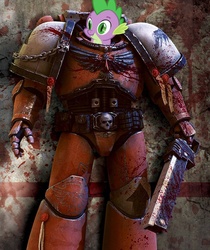 Size: 756x900 | Tagged: safe, spike, g4, armor, blood, blood ravens, bloody magpies, chainsword, male, power armor, solo, space marine, warhammer (game), warhammer 40k