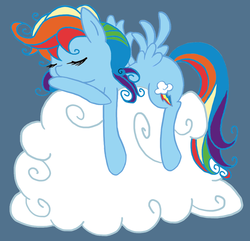 Size: 900x869 | Tagged: safe, artist:foxiscully, rainbow dash, pony, g4, cloud, female, sleeping, solo