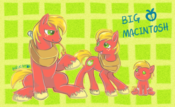 Size: 1250x767 | Tagged: safe, artist:bunina, big macintosh, earth pony, pony, g4, abstract background, age progression, baby, baby macintosh, colt, colt big macintosh, diaper, foal, male, solo, stallion, teenage big macintosh, teenager, young, younger