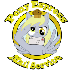 Size: 800x800 | Tagged: safe, artist:azmike7, derpy hooves, pony, g4, female, letter, mouth hold, muffin, solo, text