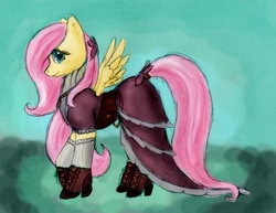 Size: 2516x1945 | Tagged: safe, artist:bkatt500, fluttershy, pony, g4, boots, clothes, dress, female, solo, victorian