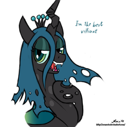 Size: 1500x1500 | Tagged: safe, artist:srmario, queen chrysalis, changeling, changeling queen, g4, bust, crown, fangs, female, hoof on chest, jewelry, regalia, solo, talking