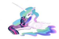 Size: 1404x933 | Tagged: safe, artist:bri-sta, princess celestia, twilight sparkle, alicorn, pony, unicorn, g4, colored, female, lesbian, mare, ship:twilestia, shipping, simple background, transparent background, unicorn twilight