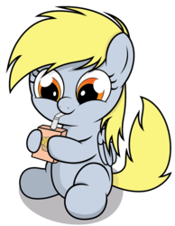 Size: 1000x1288 | Tagged: safe, artist:chubble-munch, derpy hooves, pegasus, pony, g4, cute, derpabetes, female, filly, filly derpy, filly derpy hooves, juice box, mare, simple background, solo, transparent background, underp, younger