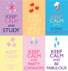 Size: 300x317 | Tagged: safe, artist:hylianjess, applejack, fluttershy, pinkie pie, rainbow dash, rarity, twilight sparkle, g4, keep calm and carry on, mane six, parody, poster