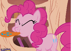 Size: 1383x993 | Tagged: safe, screencap, pinkie pie, earth pony, pony, bridle gossip, g4, season 1, animated, cropped, eyes closed, female, loop, puffy cheeks, solo, spitty pie, tongue out